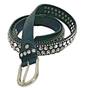 Bongo XL black faux leather belt clear rhinestone & silver studs metal rocker
